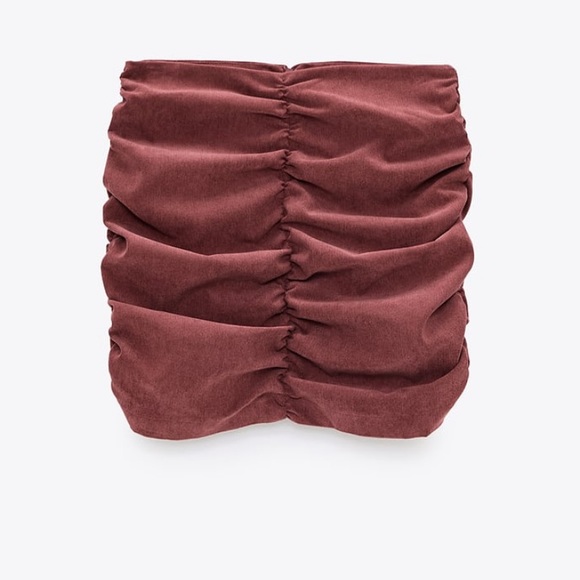 Zara marsala red draped ruched zip mini skirt saffron red - Picture 9 of 12